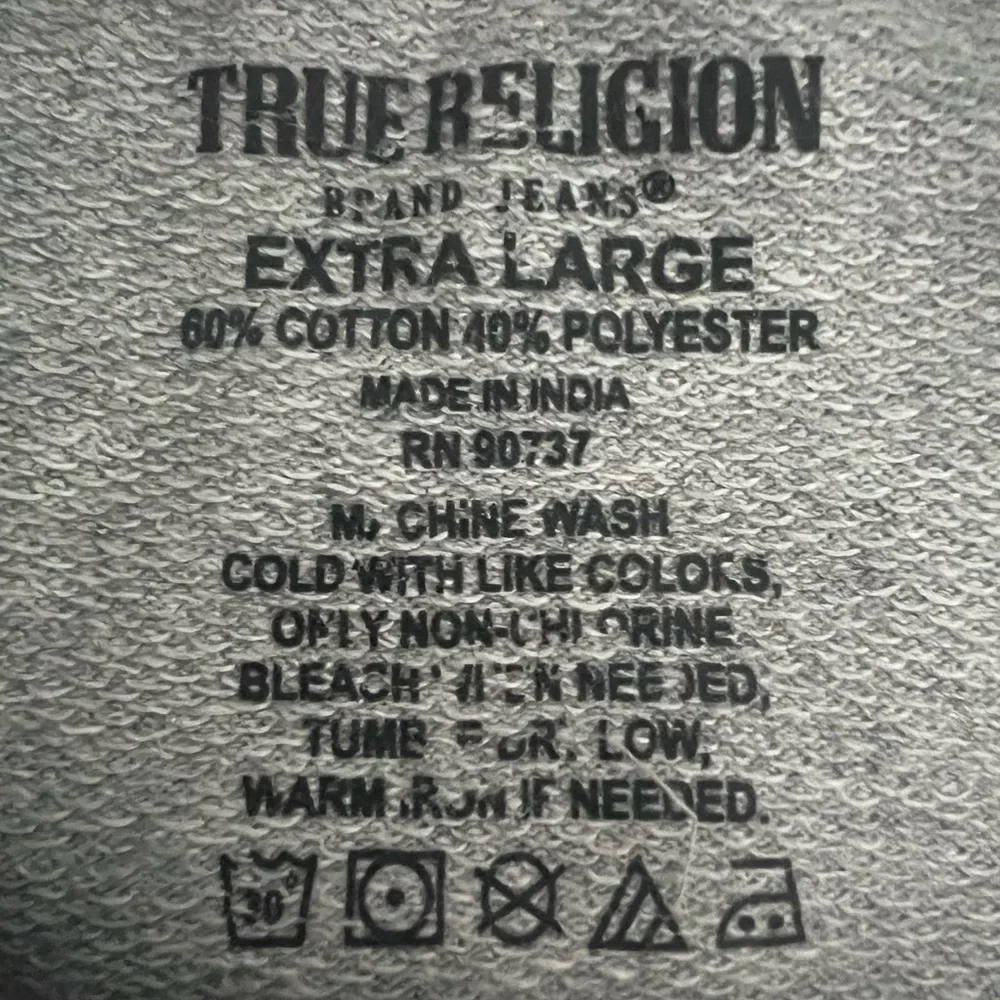 New True Religion Long Sleeve Light Grey Hoodie Pullover Men’s Size XL